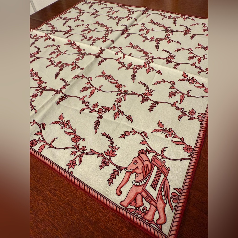 Set of Two Hermès Square Placemats - Red and Cream